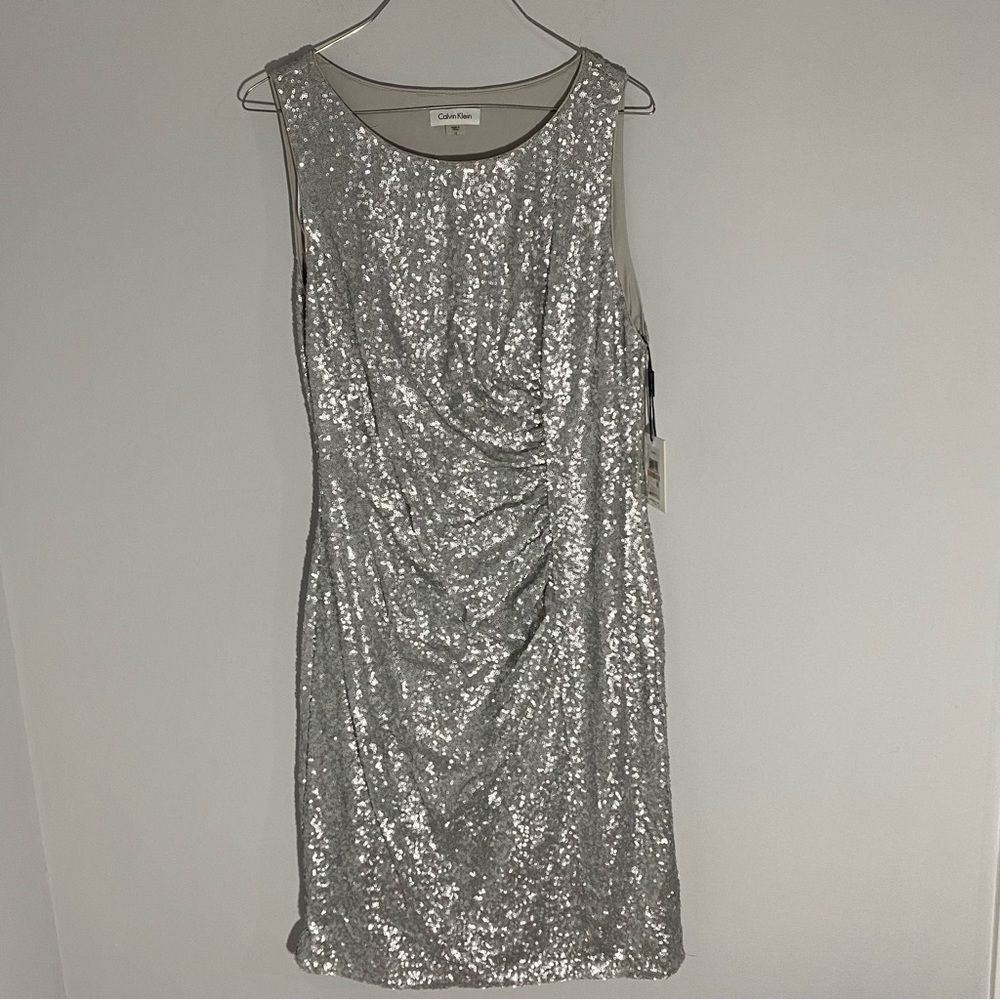 Calvin Klein Silver Sequin Midi Dress
